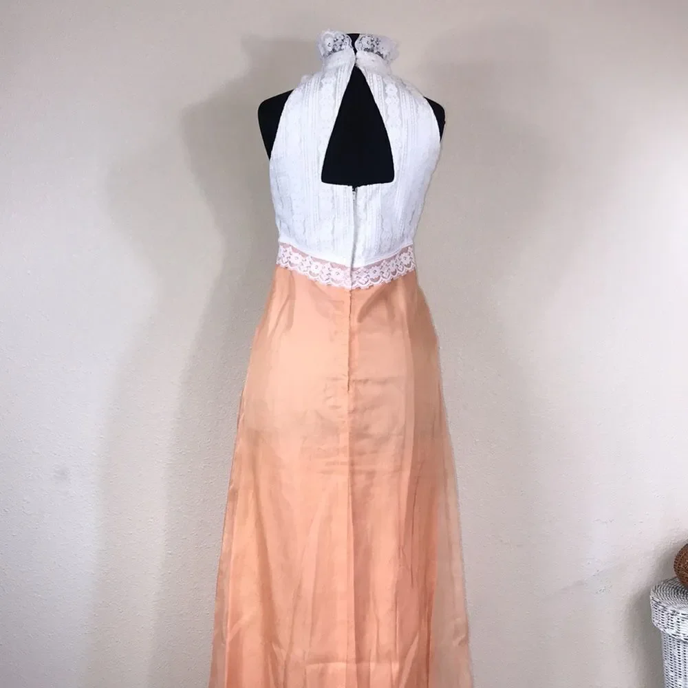 VTG,Handmade peach Pink Orange Formal Lace Women Dress 👗 Size S Aproximadamente